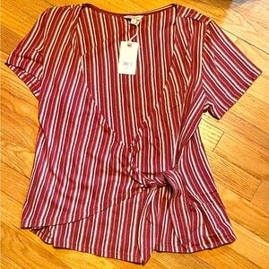 NEW Lucky Brand front cross summer blouse with tie- size Large - NWT mauve